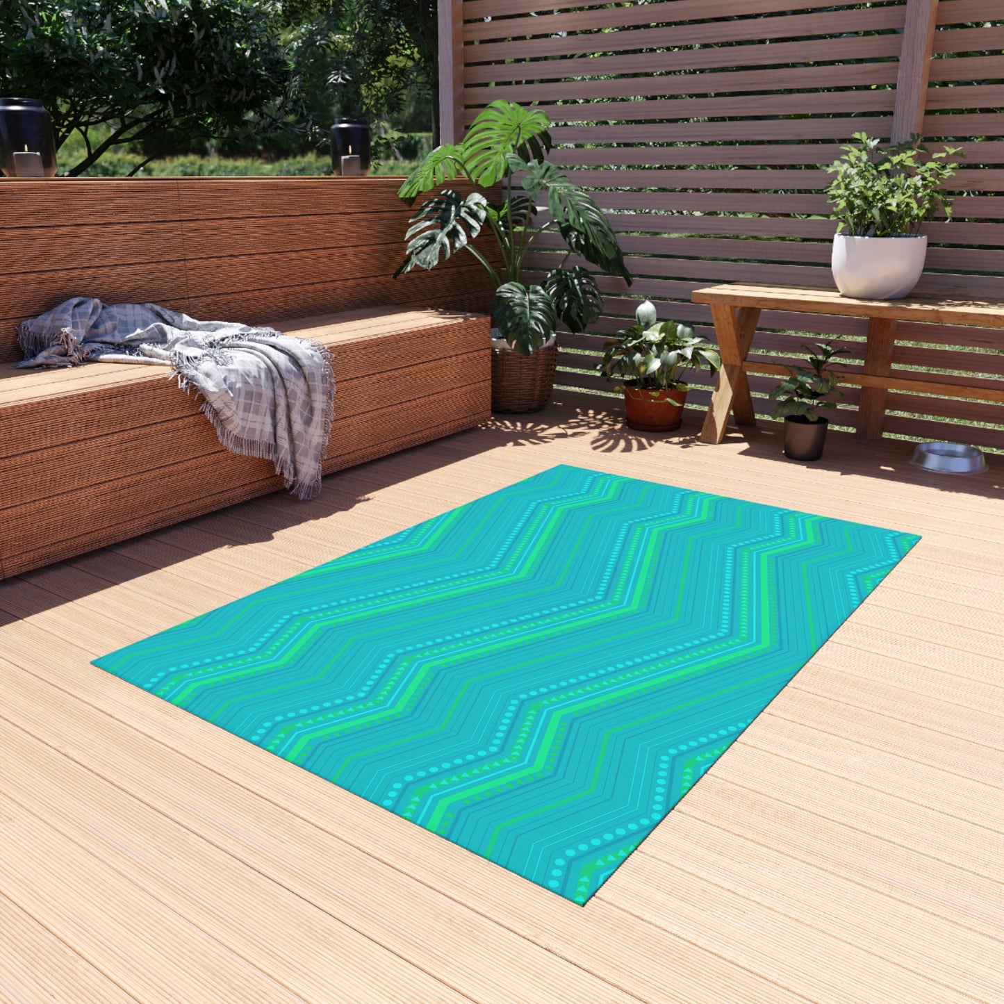 Turquoise Chevron Zigzag Outdoor/Indoor Rug | Patterned Patio Mat