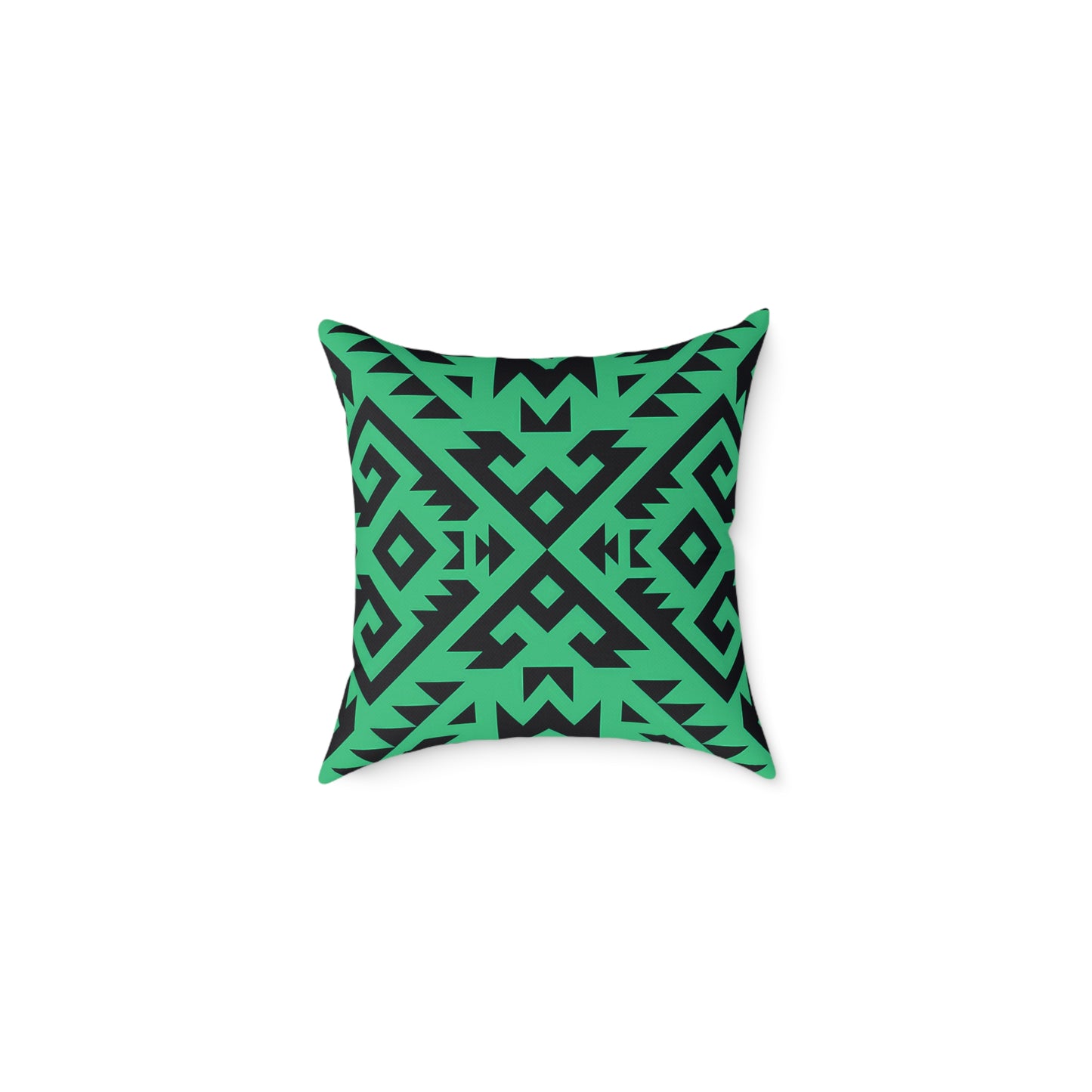 Green Boho Aztec Geometric Pattern Pillow | Square Poly Canvas Pillow