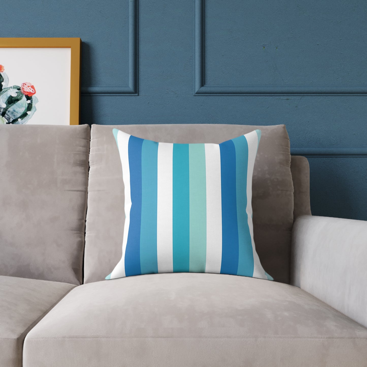 Blue Teal White Vertical Stripes Pillow | Square Pillow