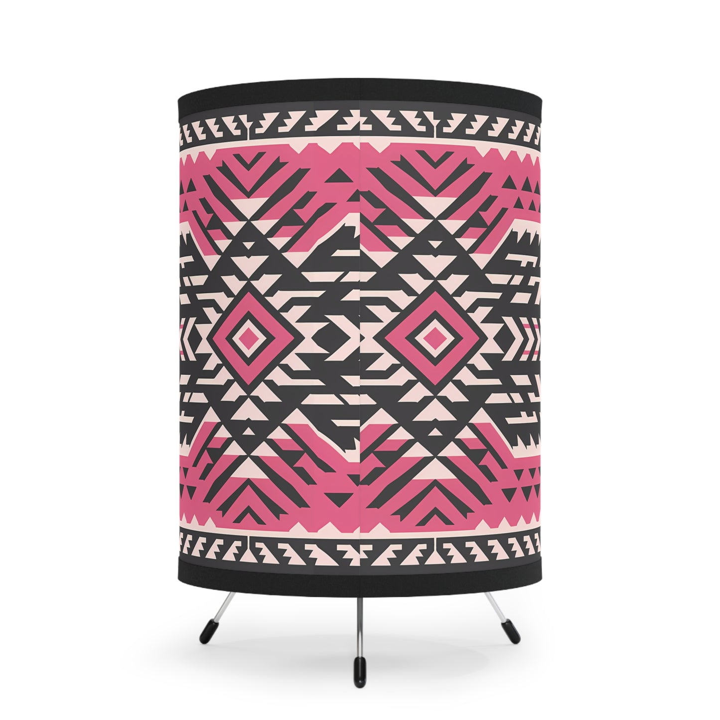 Table Lamp, Pink Black White Tribal Boho Design, Eclectic Home Decor, US CA Plug, Ethnic Lampshade, bedroom, living room decor