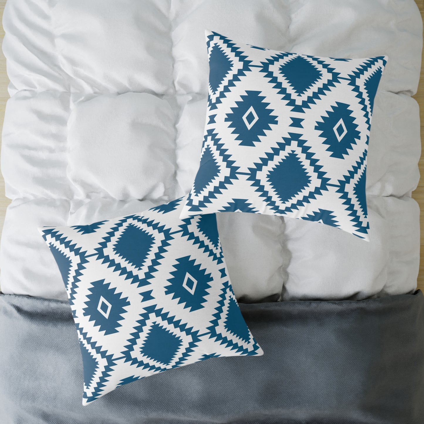 Teal Aztec Diamond Pattern Square Pillow | Geometric Throw Pillow