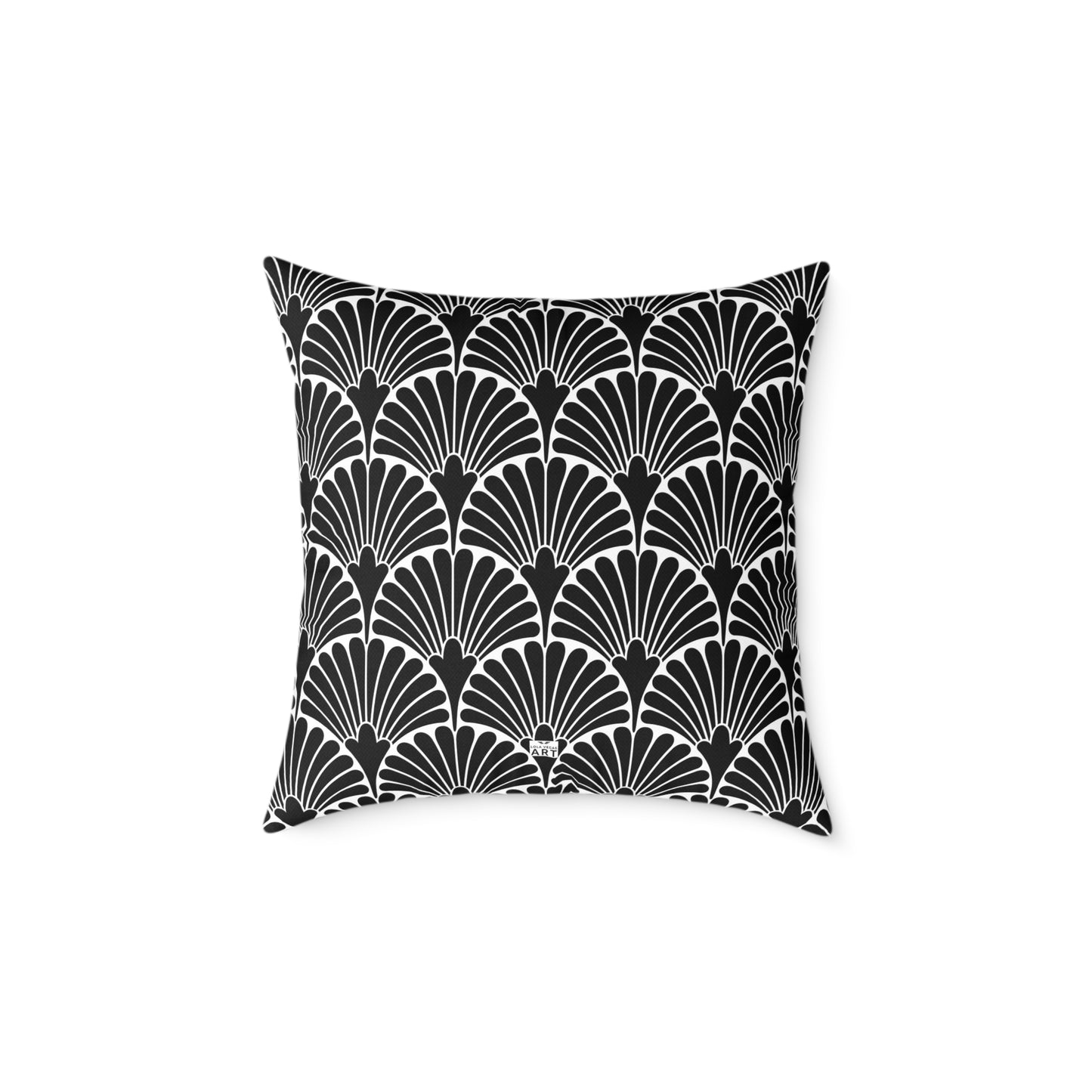 Art Deco Fan Pattern Square Pillow | Black White Geometric Throw Pillow