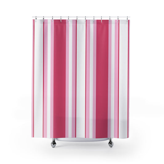 Pink Vertical Stripes Shower Curtain | Hot Pink, Light Pink & White