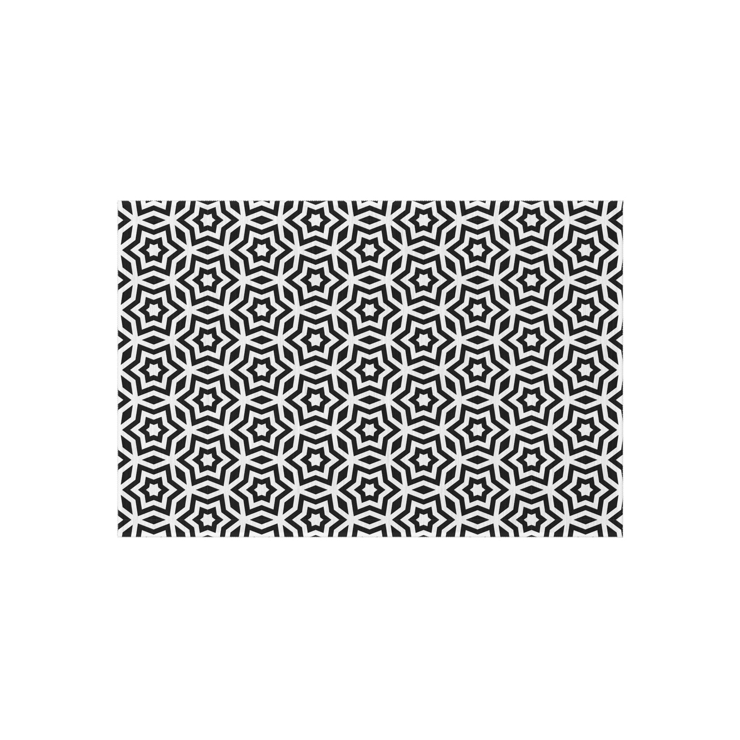 Black White Moroccan Tile Pattern Outdoor/Indoor Rug | Geometric Patio Mat