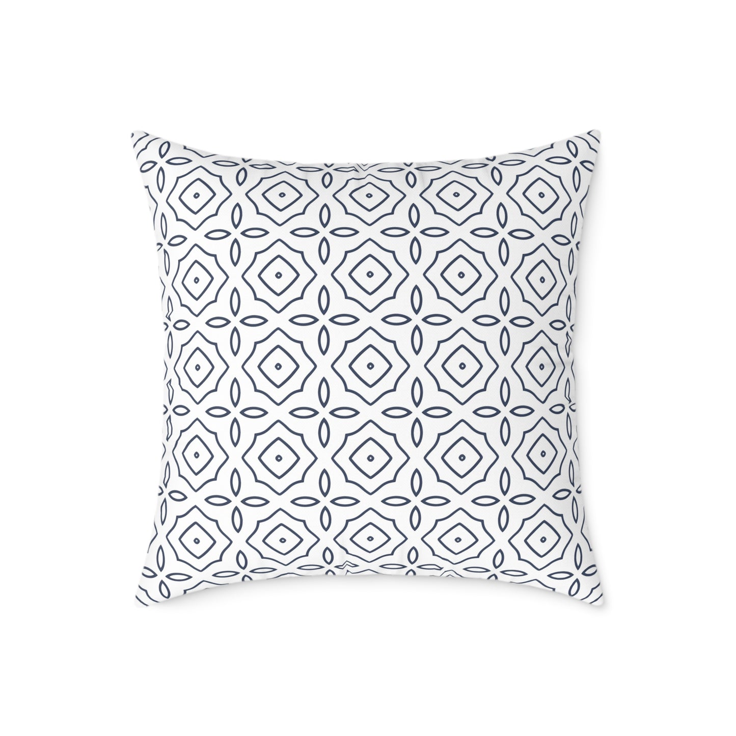 Geometric Tile Pattern Square Pillow | Blue White Moroccan Motif, Decorative Cushion, Home Decor Accent, Gift for Housewarming, Sofa Decor