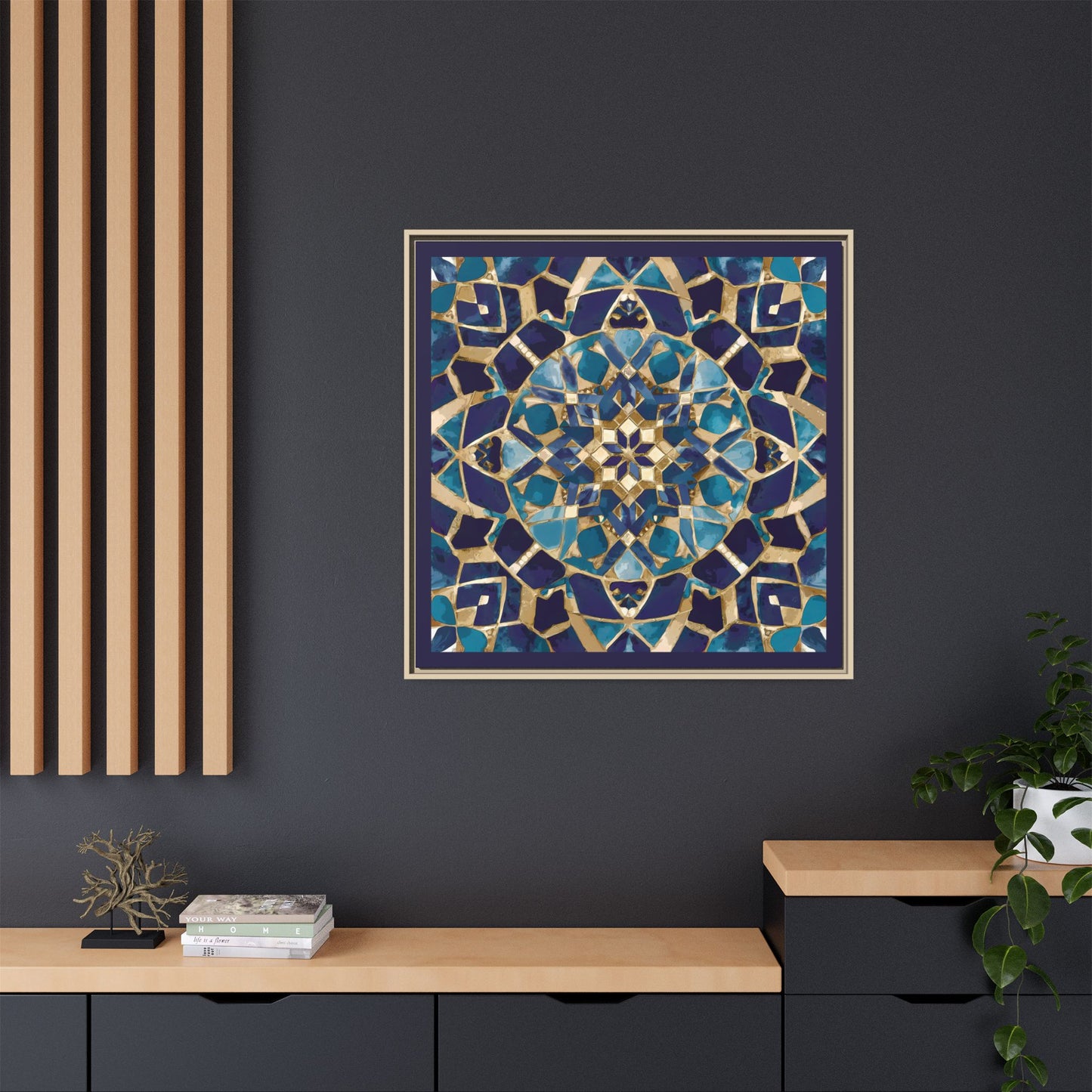 Framed Blue Moroccan Mosaic Wall Art — Matte Canvas Print