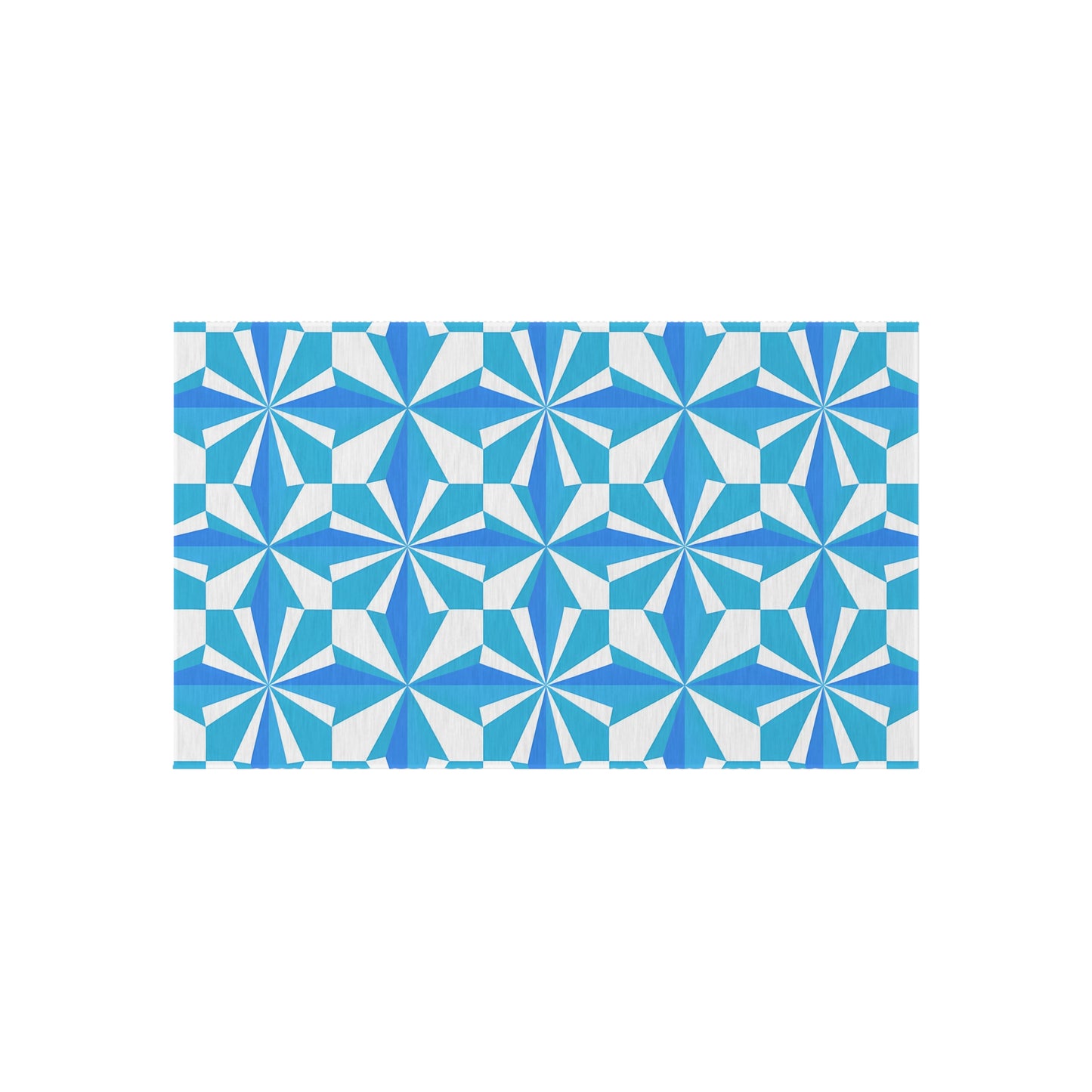 Blue White Geometric Pinwheel Pattern Outdoor/Indoor Rug | Patio Mat