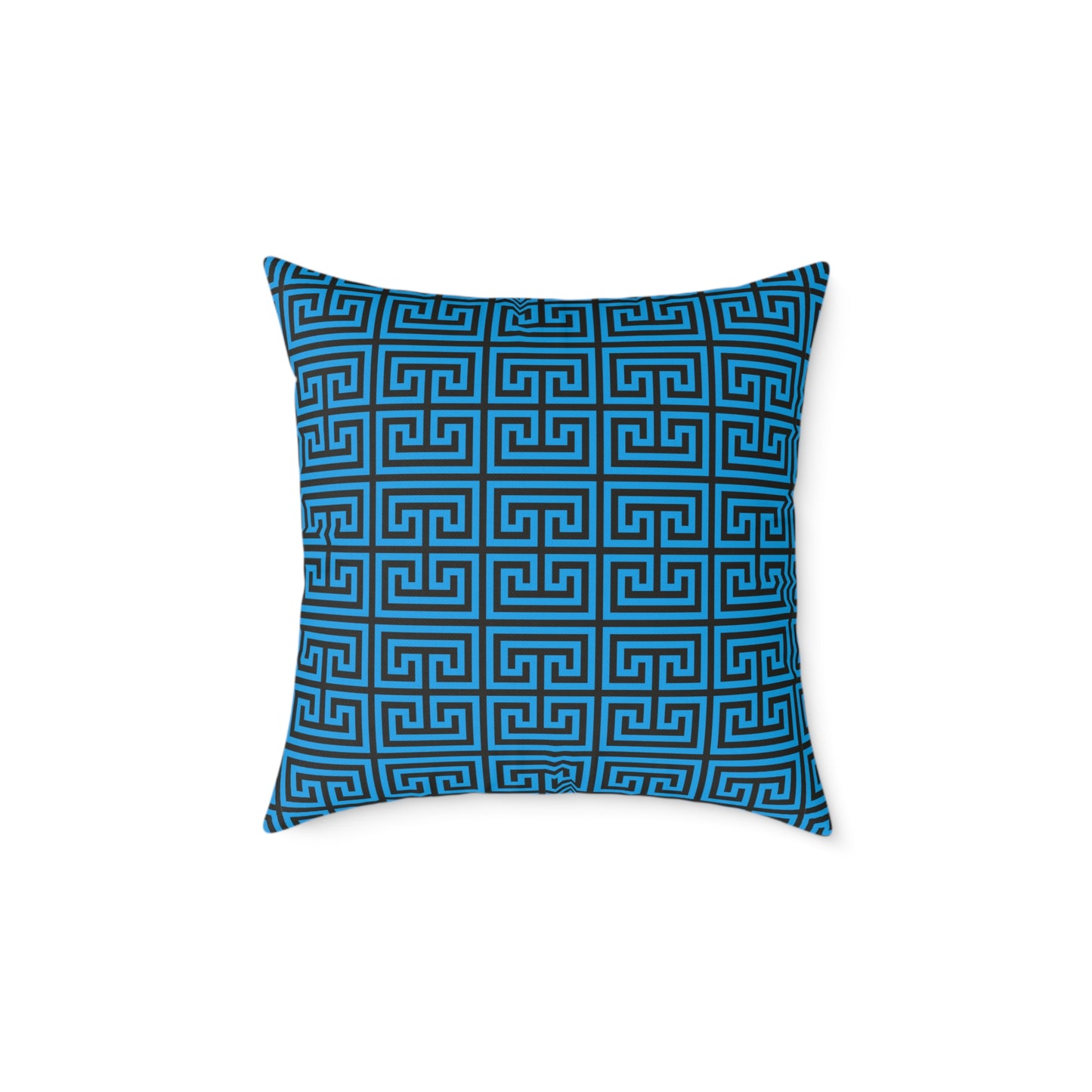 Nautical Greek Key Pattern Square Pillow | Blue Geometric Throw Pillow