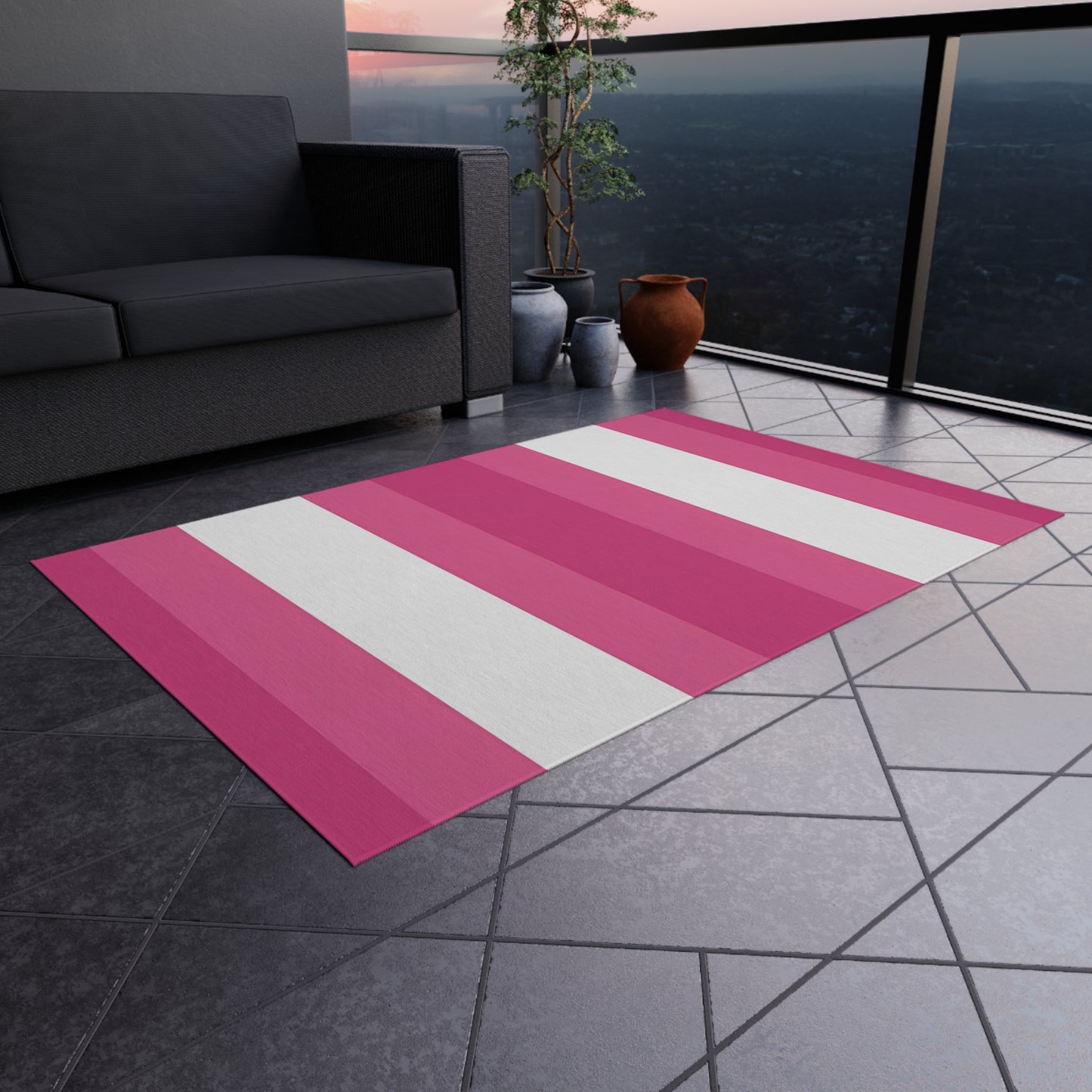Pink White Striped Outdoor/Indoor Rug | Patio Mat