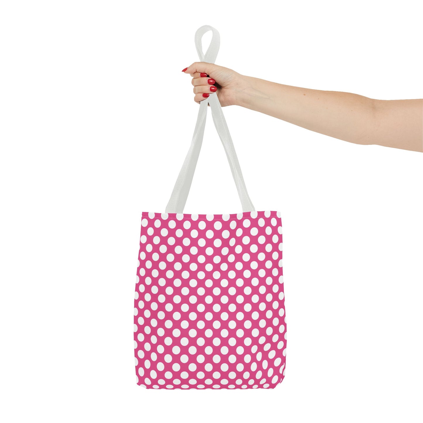 Chic Pink and White Polka Dot Tote Bag, Fun Grocery Bag, Stylish Beach Tote, Trendy Shopping Bag, Cute Gift for Her, Summer Accessories