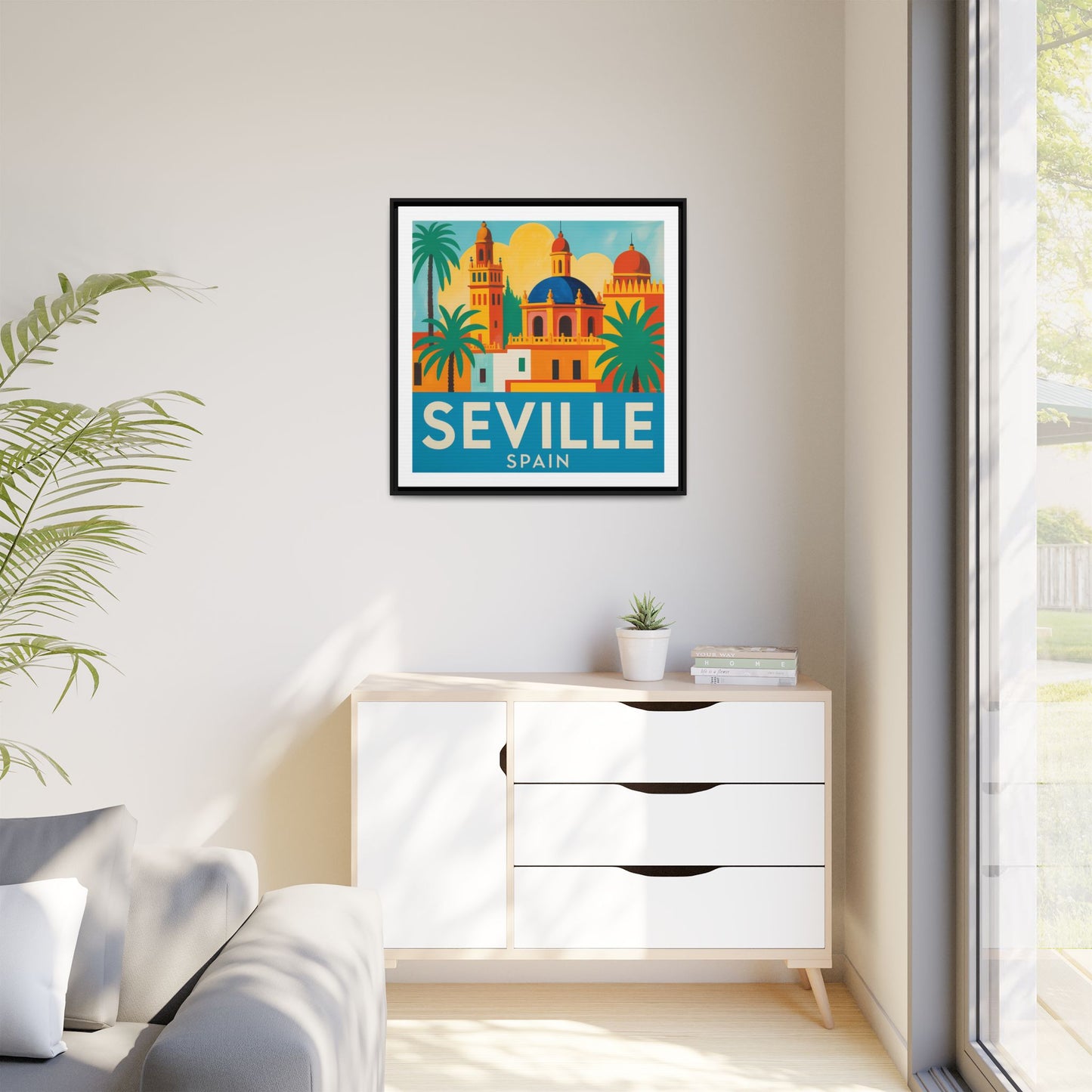 Seville Spain Vintage Travel Look Matte Canvas Wall Art Framed