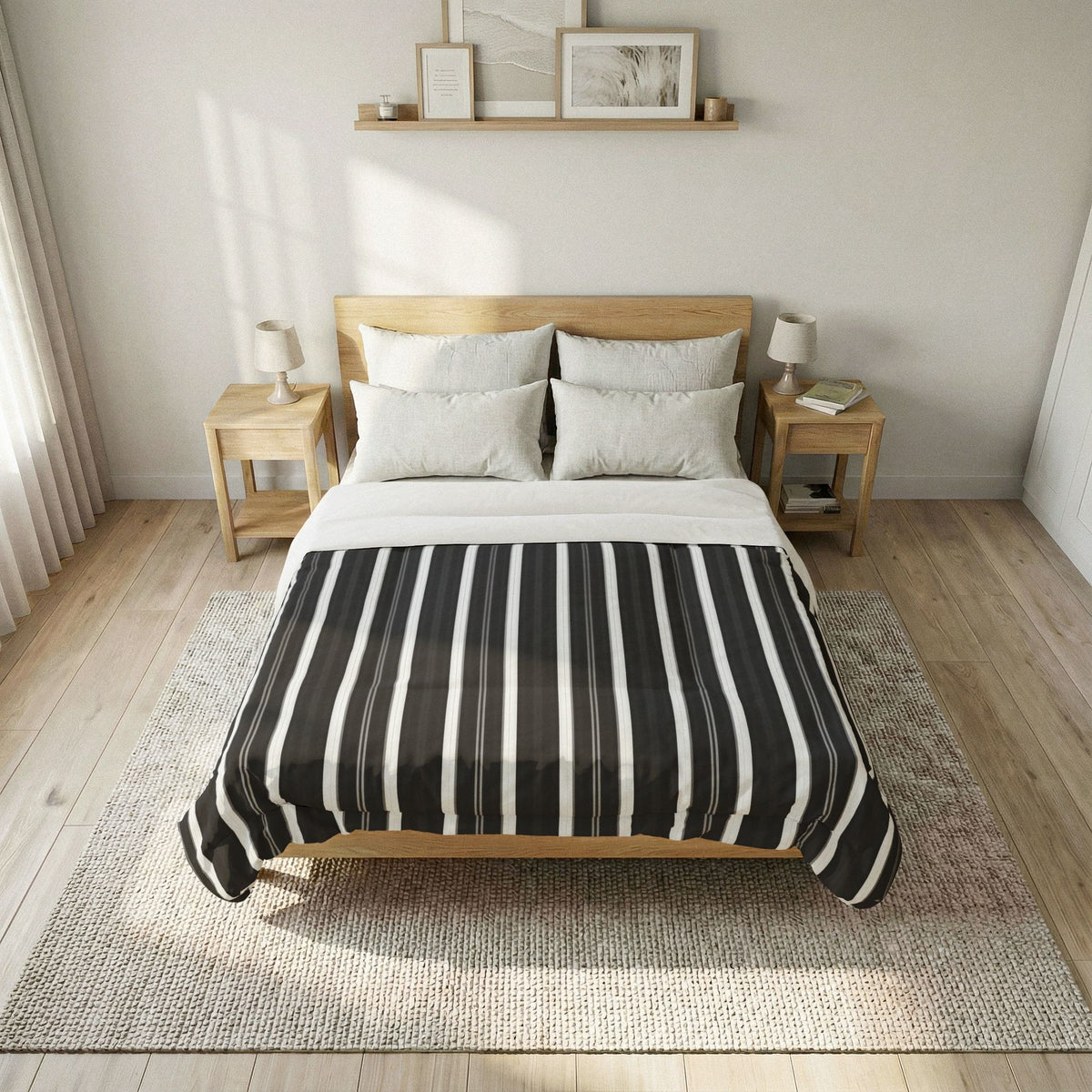 Black and White Striped Cotton Comforter | Modern Minimal Bedding