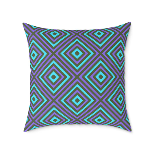 Teal & Purple Geometric Diamond Pattern Square Pillow | Modern Throw Pillow, Cozy Living Room, Stylish Bedroom Accent, Unique Gift Ideas
