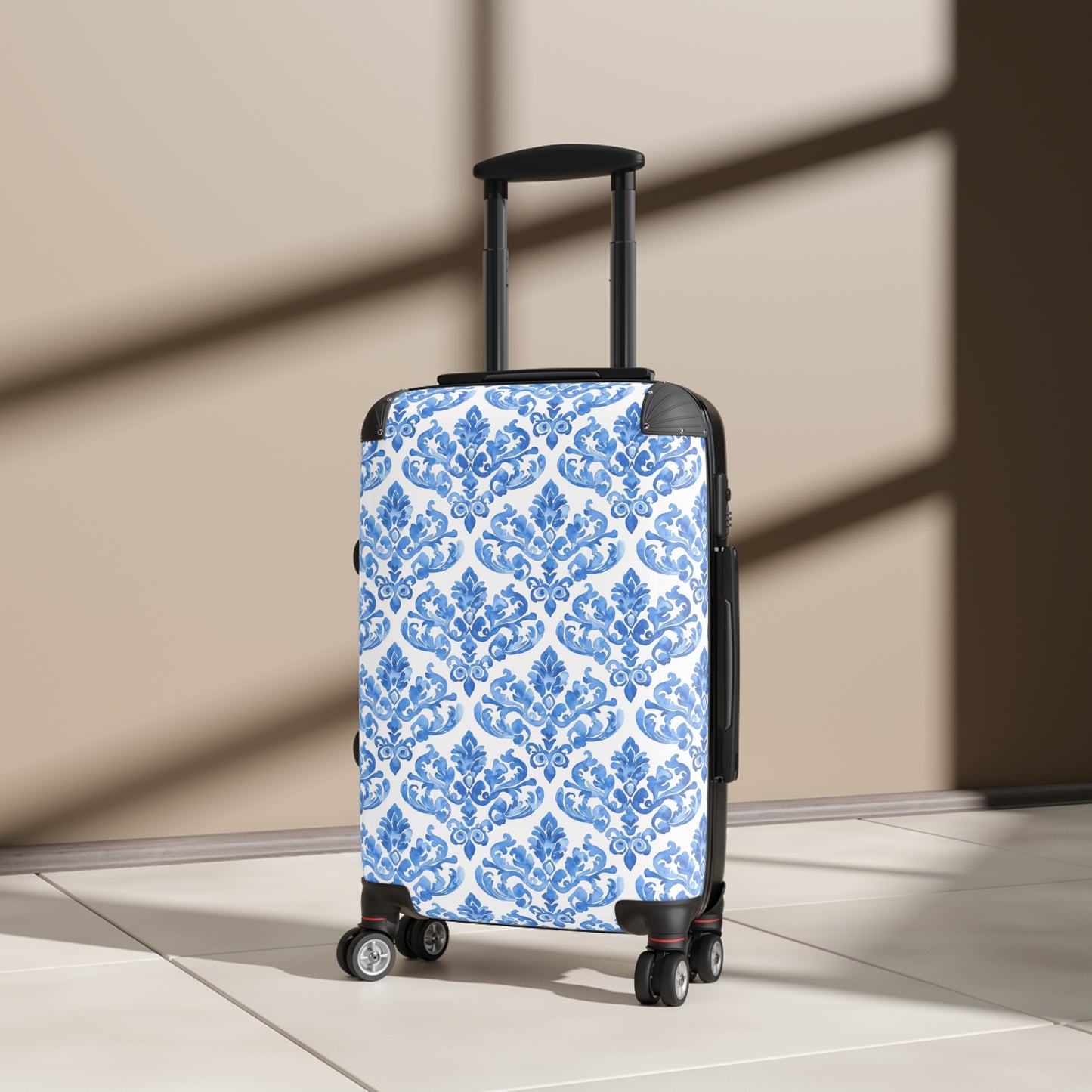 Elegant Blue Damask Suitcase, Travel Luggage for Stylish Adventurers, Perfect for Vacations, Gifts, and Getaways, Elegant Luggage