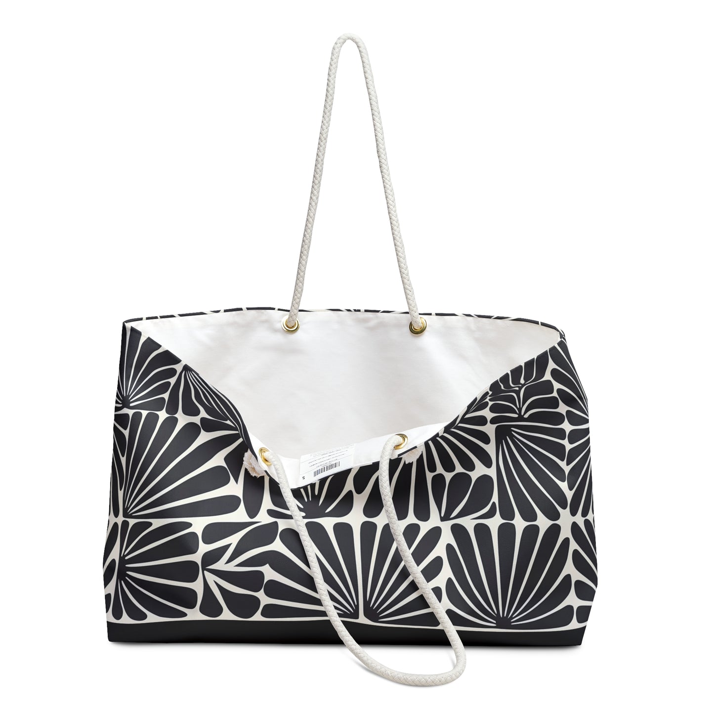 Oversized Weekender Bag - Black and Off-White Matisse Inspired Abstract Flower Design - Boho Chic Retro Accessory