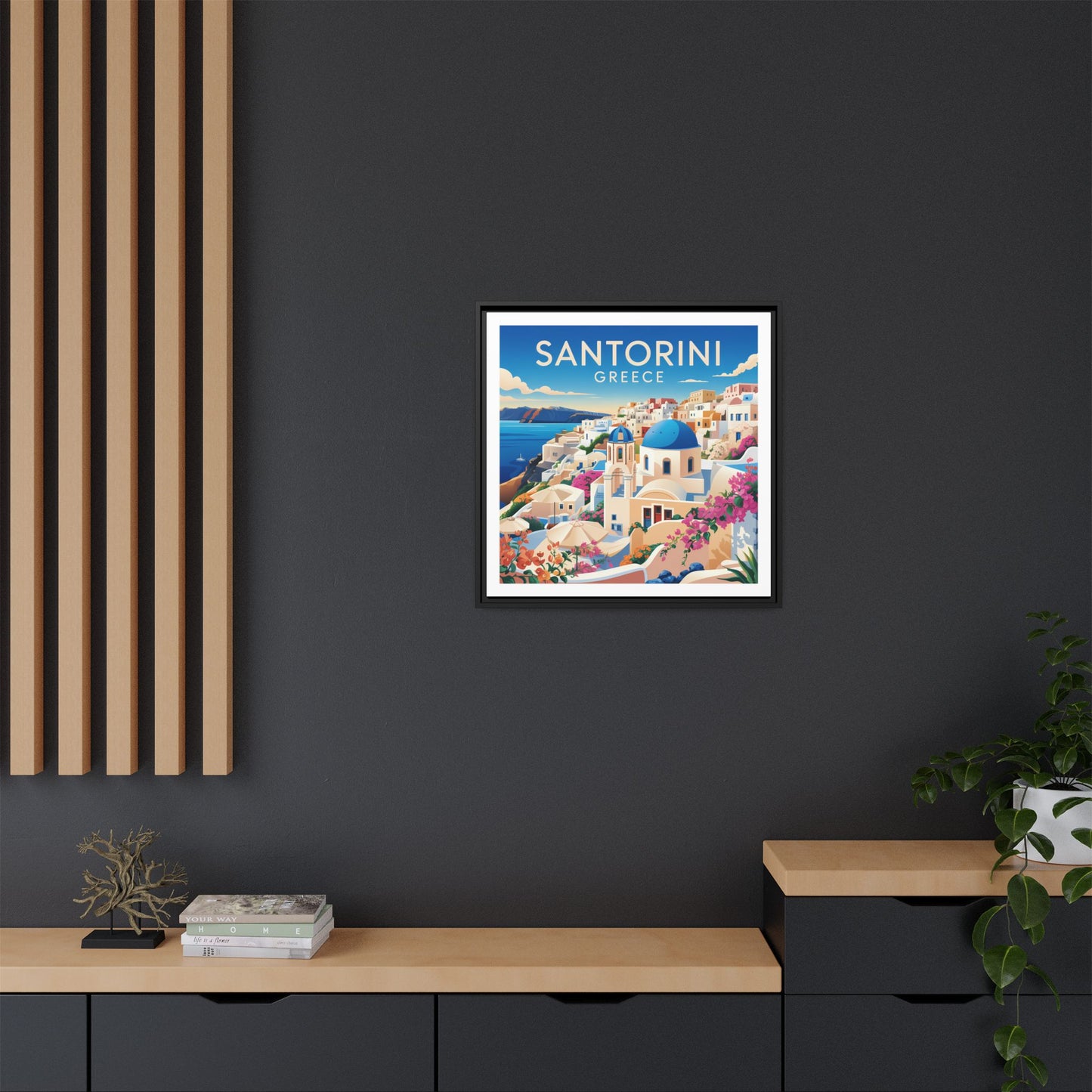 Santorini Greece Travel Art Matte Canvas Framed Wall Art