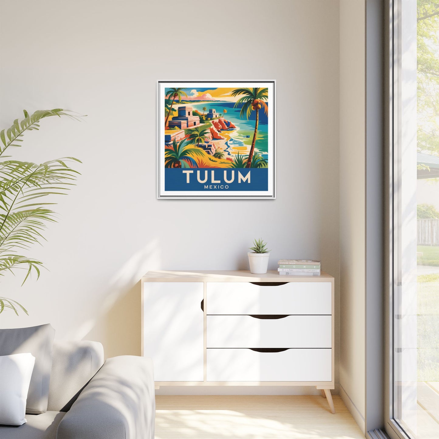 Tulum Mexico Vintage Look Framed Travel Canvas Wall Art