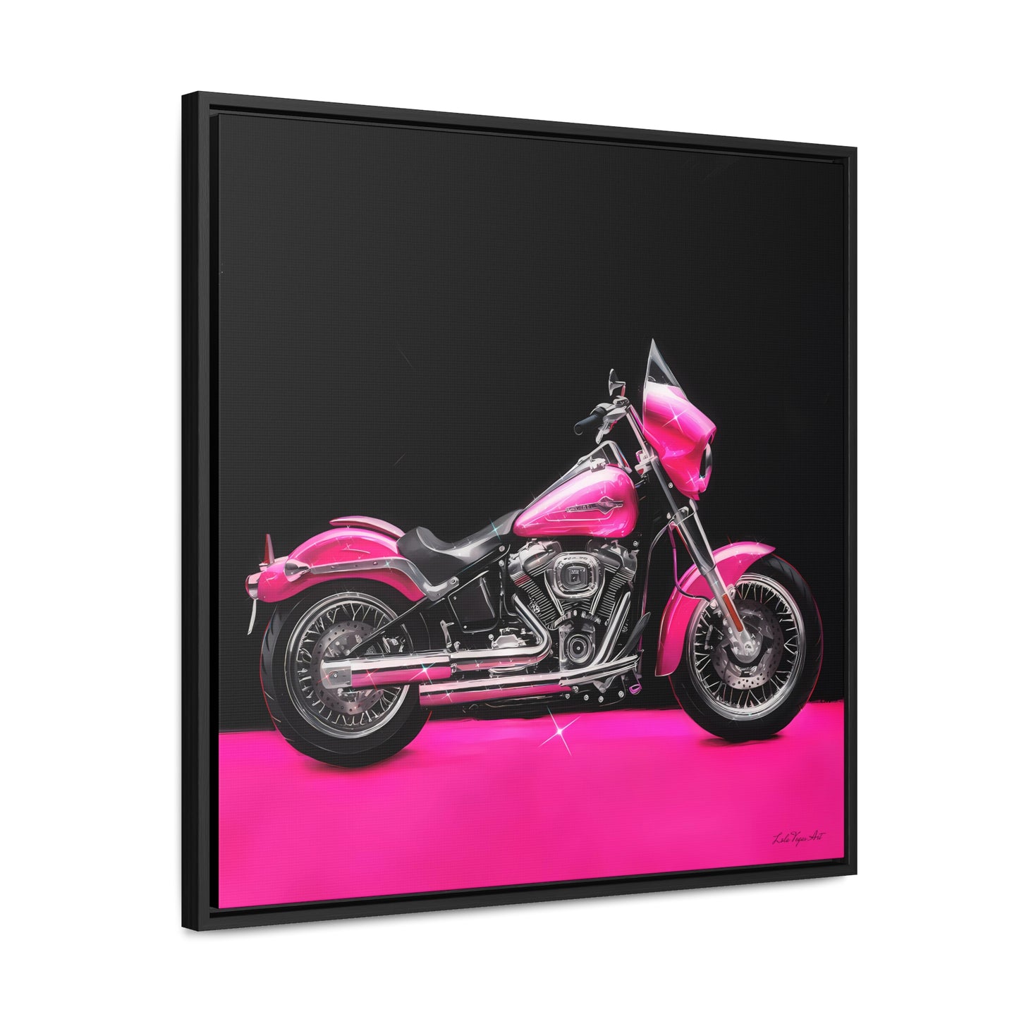 Square Framed Canvas Wall Art, Hot Pink Motorcycle Bling Glamorous Fashionista Decor, Gallery Canvas Wraps, Square Frame, Home Wall Decor,