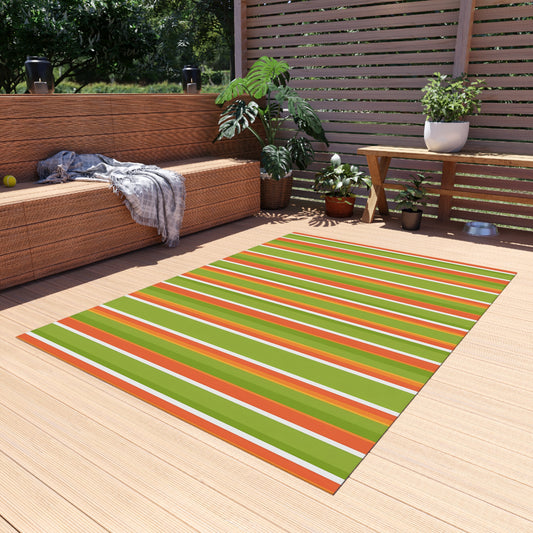 Bright Orange Green Striped Outdoor/Indoor Rug