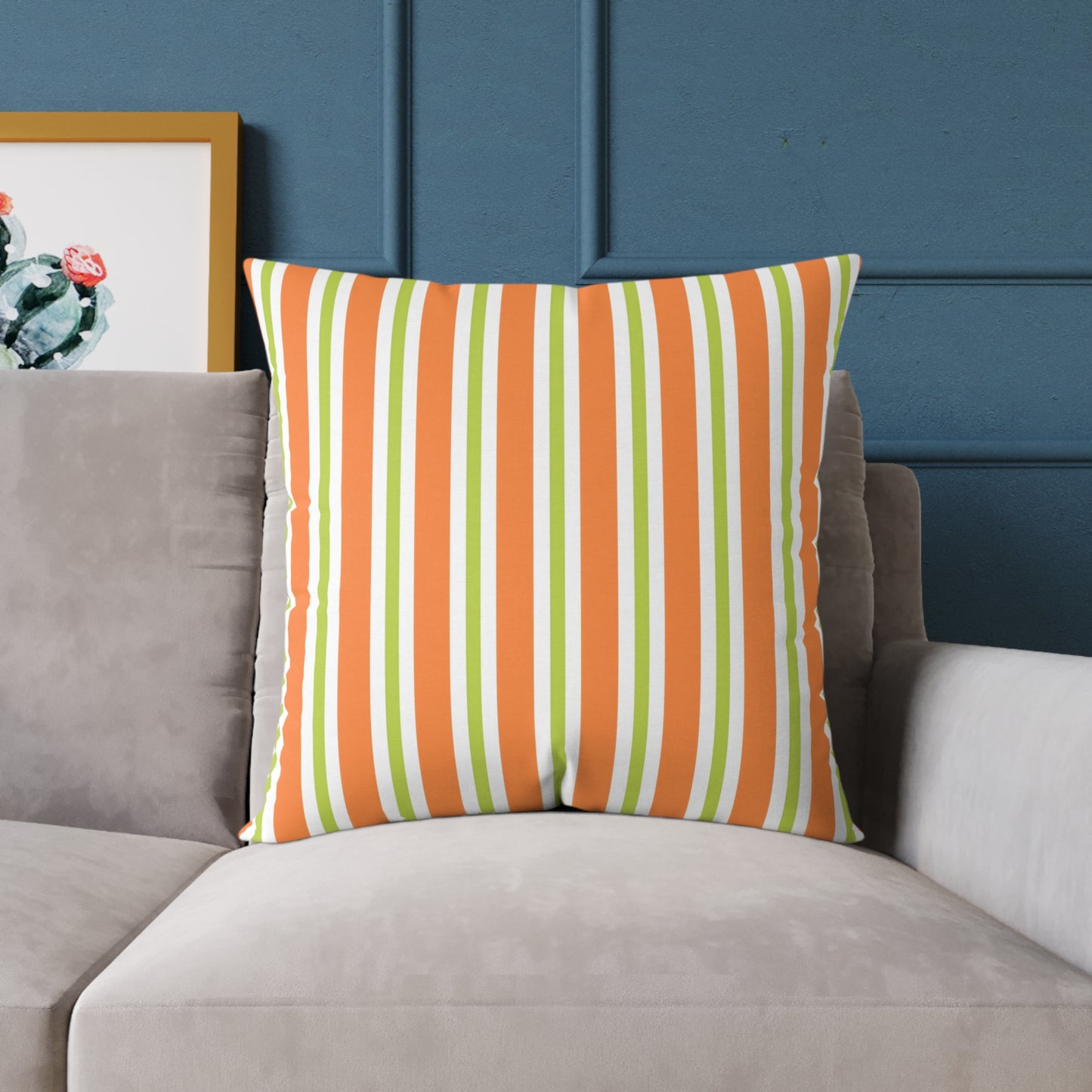 Orange Green Stripe Square Pillow | Striped Throw Pillow