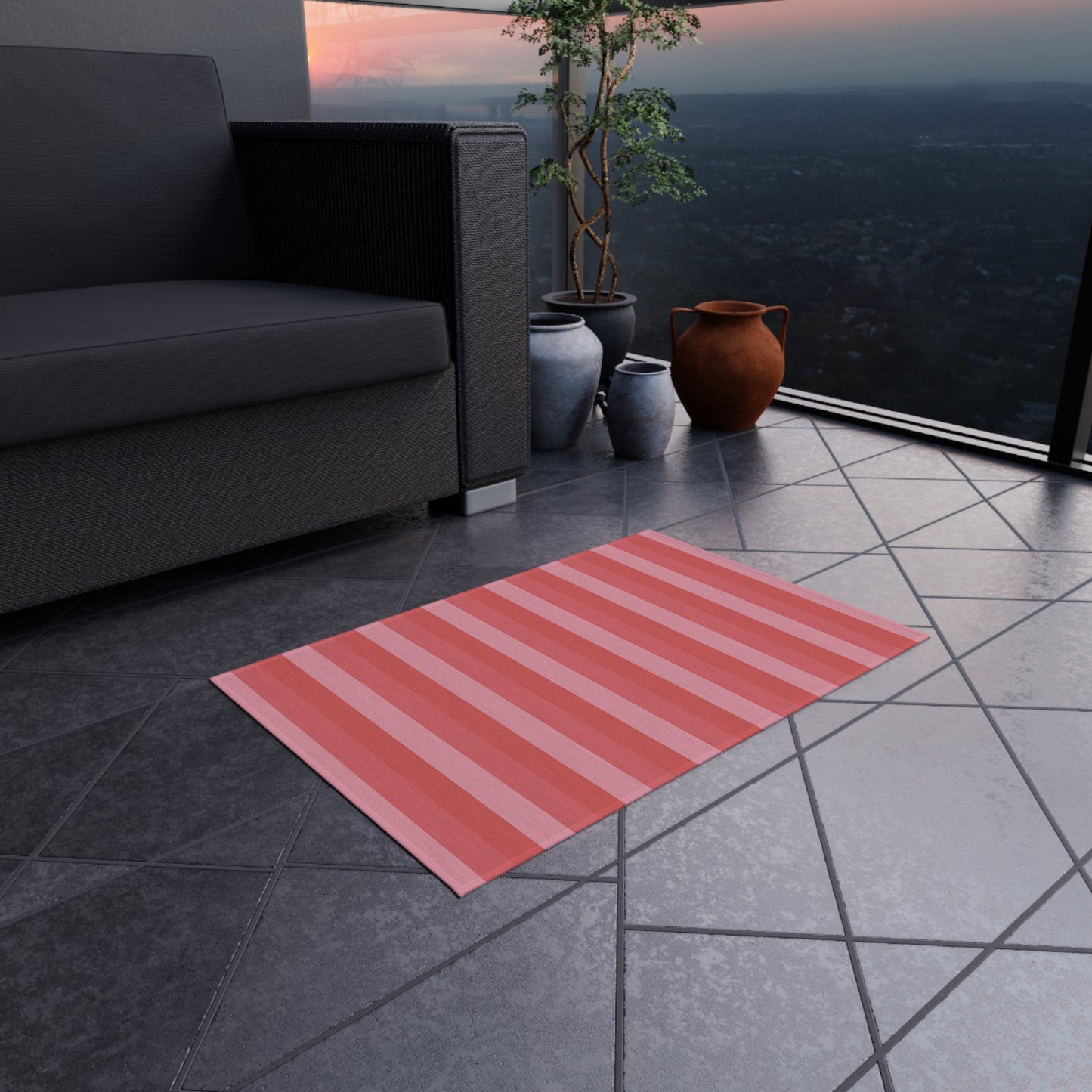 Shades Of Pink Stripe Outdoor/Indoor Rug | Patio Mat, Water-Resistant Striped Design