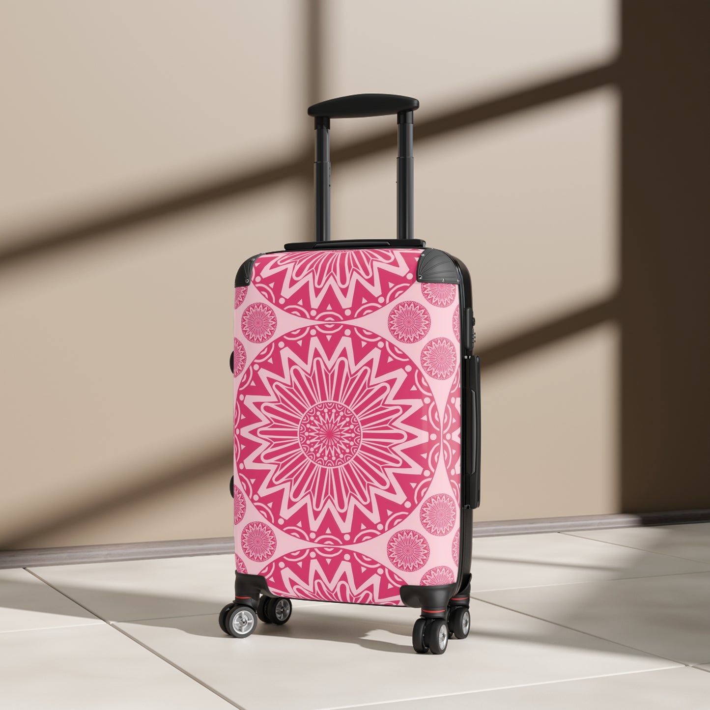 Pink Bohemian Mandala Suitcase, Stylish Luggage Cover for Travel, Unique Bag, Holiday Gift, Travel Accessory, Personalized Journey