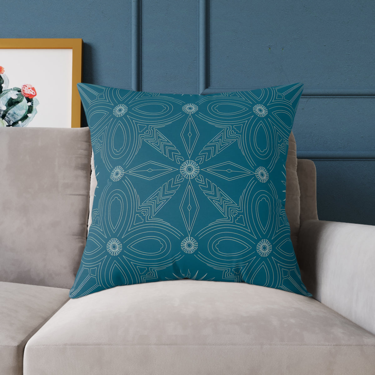 Cerulean Geometric Mandala Square Pillow | Boho Decorative Throw