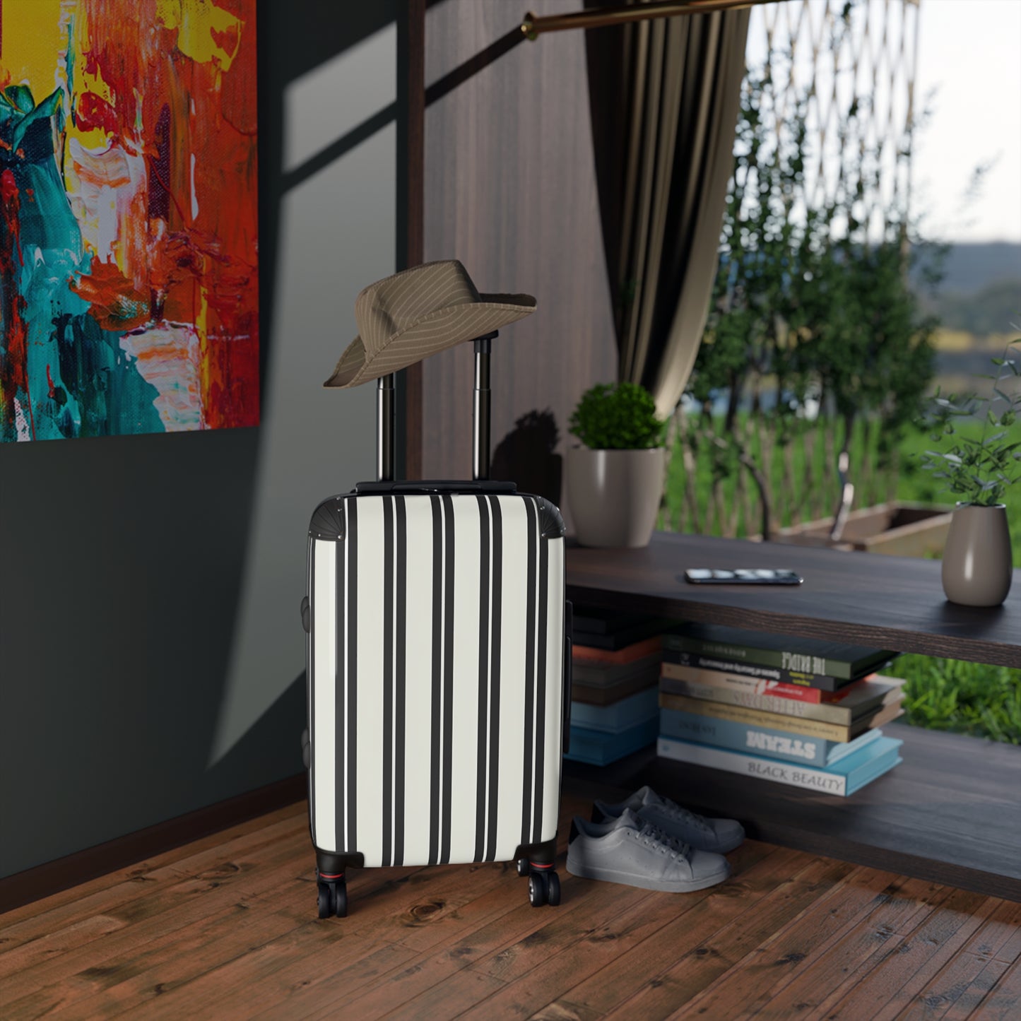 Black and White Vertical Stripes Suitcase | Hard Shell Carry-On Luggage