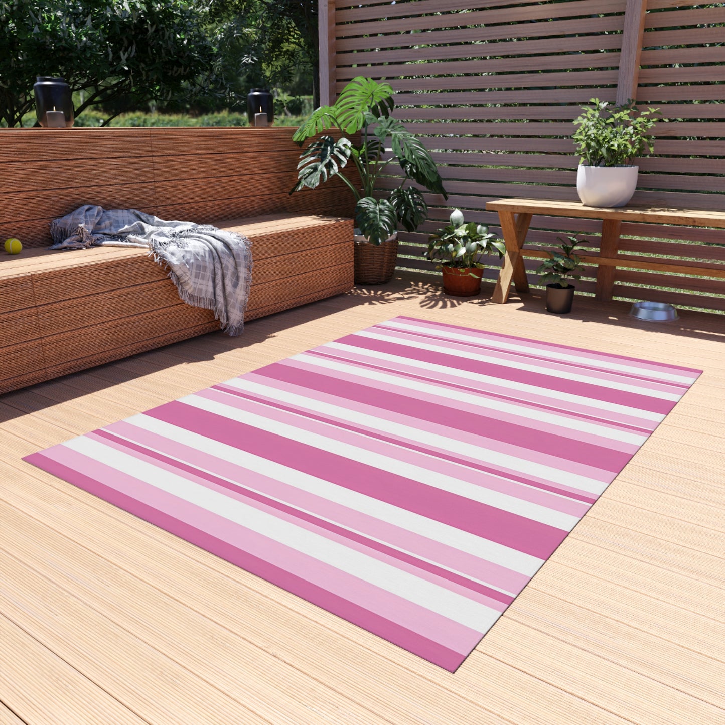 Pink Stripe Outdoor/Indoor Rug | Patio Mat, Waterproof Porch Rug