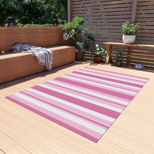 Pink Stripe Outdoor/Indoor Rug | Patio Mat, Waterproof Porch Rug