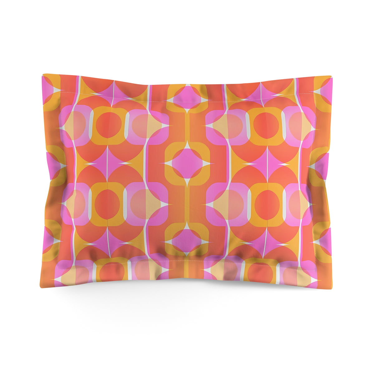 Retro Geometric Pattern Pillow Sham | 70s Orange Pink Mod Design