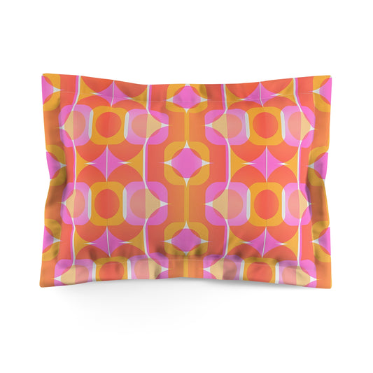 Retro Geometric Pattern Pillow Sham | 70s Orange Pink Mod Design