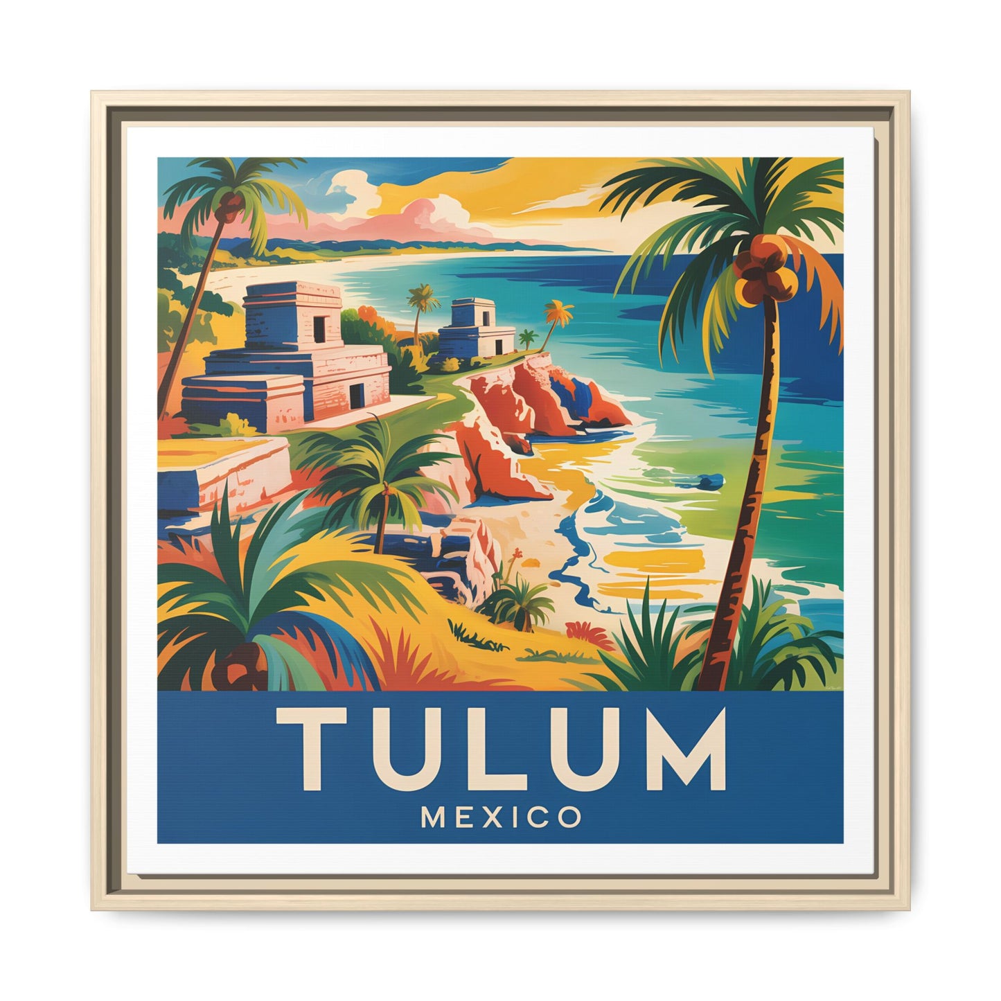 Tulum Mexico Vintage Look Framed Travel Canvas Wall Art