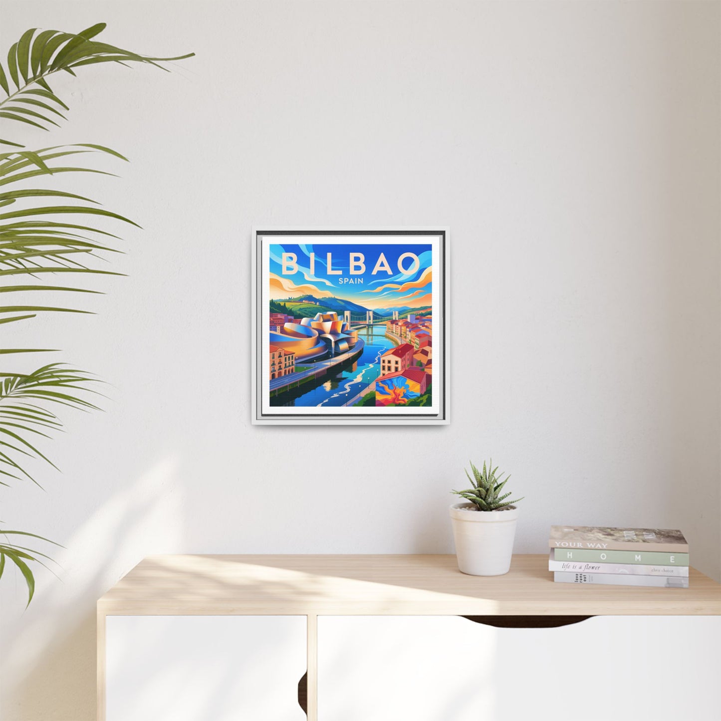 Bilbao Spain travel art Matte Canvas Framed | Bilbao cityscape wall art