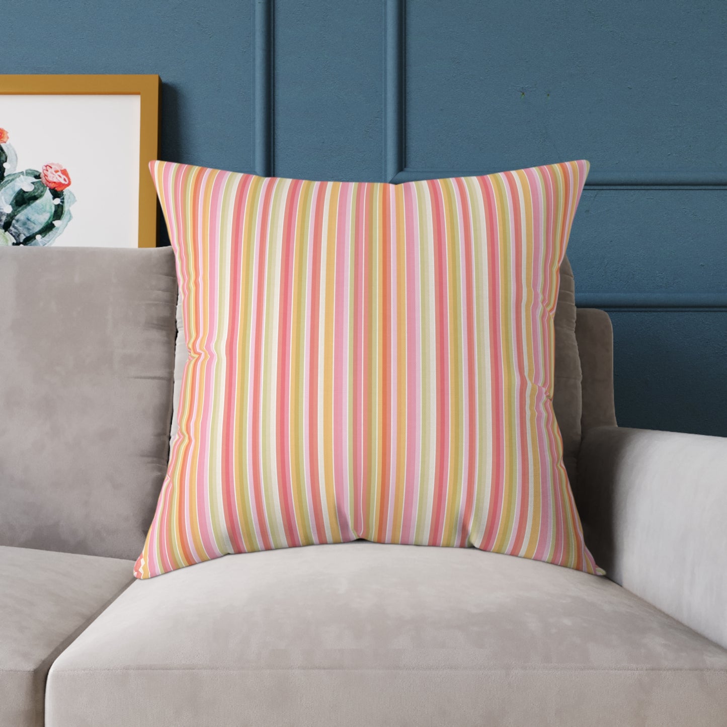 Pastel Stripe Square Pillow | Pink Yellow Green Striped Decorative Pillow