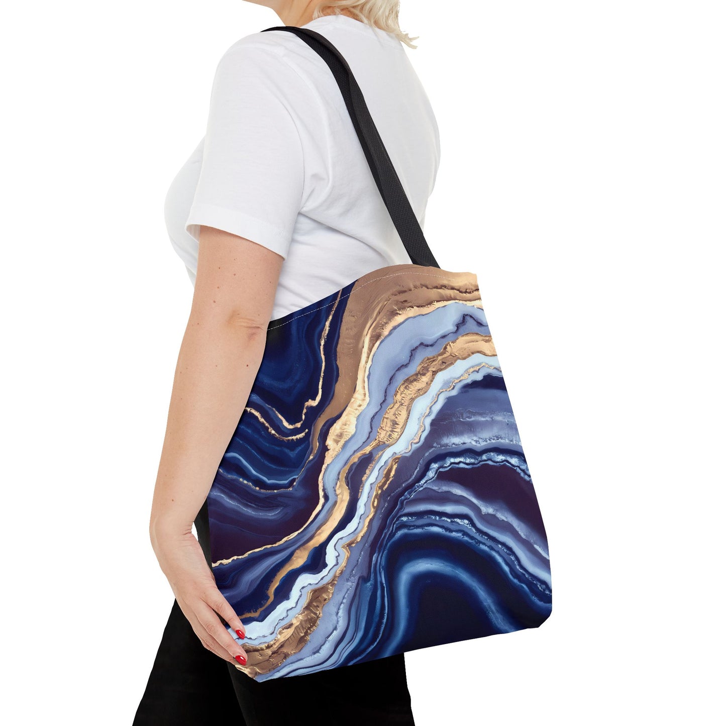 Geode Layers Tote Bag, Blue Gold White Abstract Natural Beauty, Large Small Medium Market Reusable Shopping Gift for Her, Shoulder Bag Purse