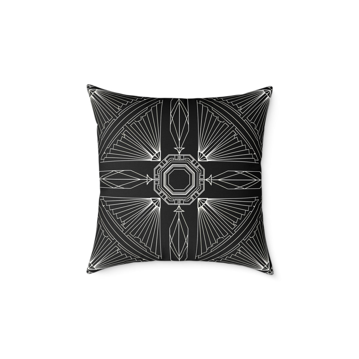 Art Deco Black White Geometric Pattern Pillow | Square Poly Canvas Pillow