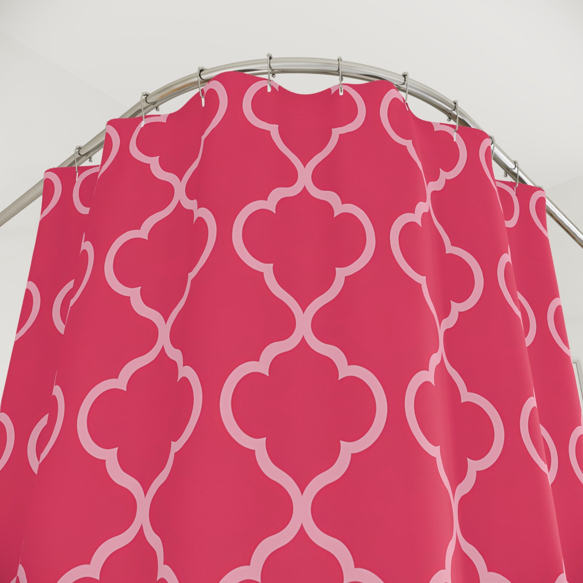 Vibrant Pink Patterned Shower Curtain - Modern Bathroom Decor, Gift for Housewarming, Boho Chic, Unique Bathroom Accent, Moroccan Quatrefoil - LOLA VEGAS ART