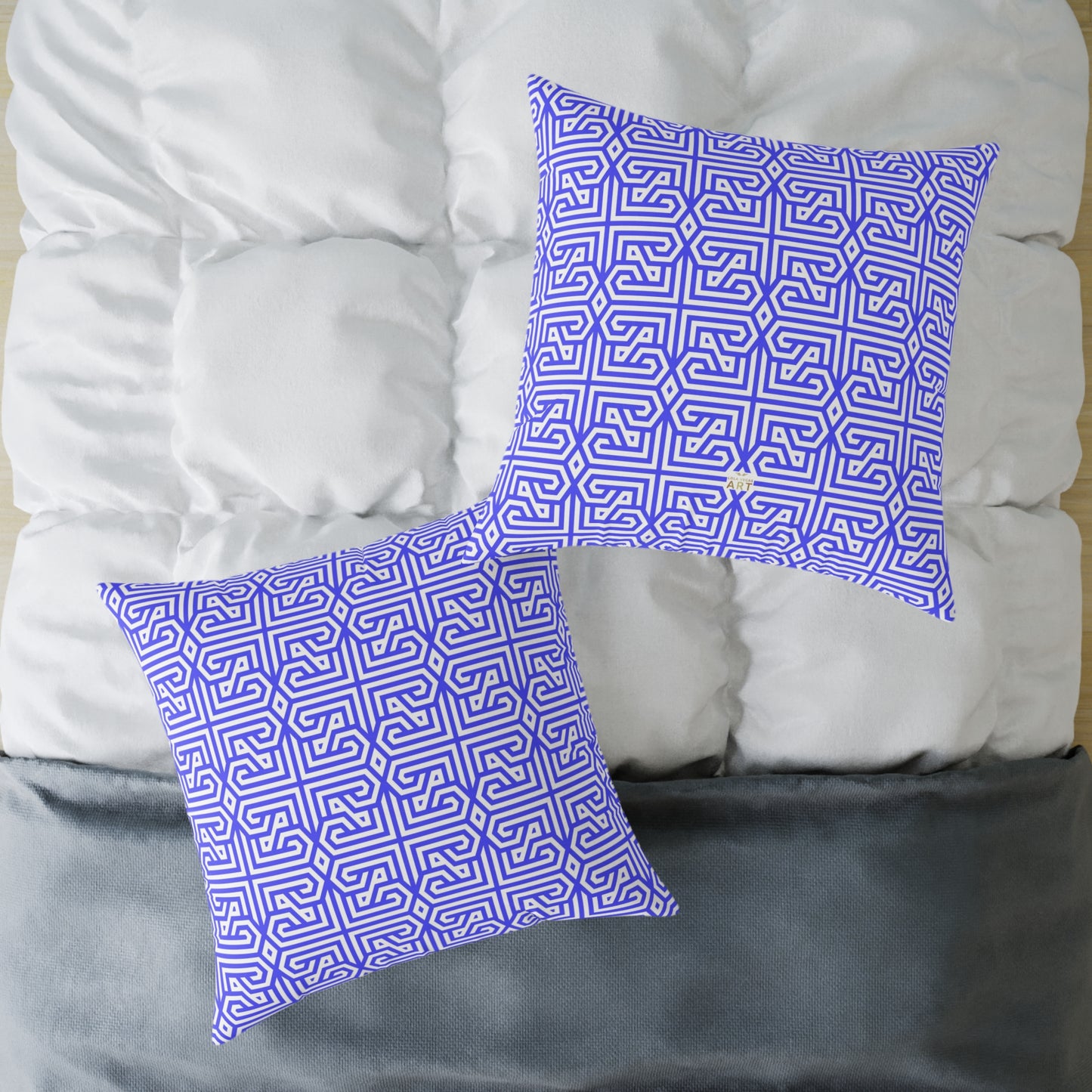 Geometric Greek Key Pattern Periwinkle Pillow | Square Canvas Throw Pillow, Modern Home Decor, Accent Cushion, Gift for Her, Boho Style,