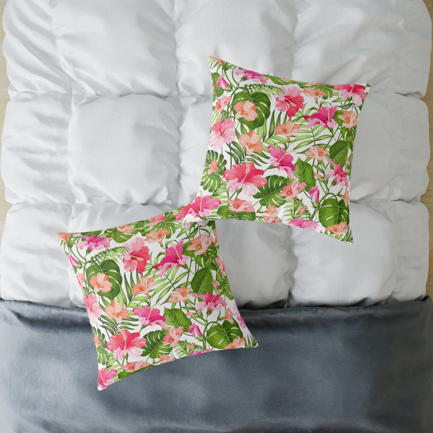 Pink Tropical Hibiscus Floral Square Pillow | Botanical Throw Cushion