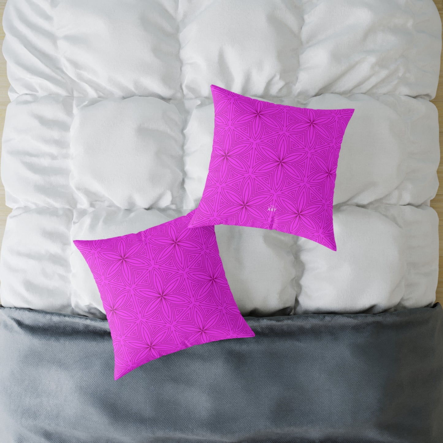 Geometric Fuchsia Pink Floral Pattern Pillow | Square Poly Canvas Pillow