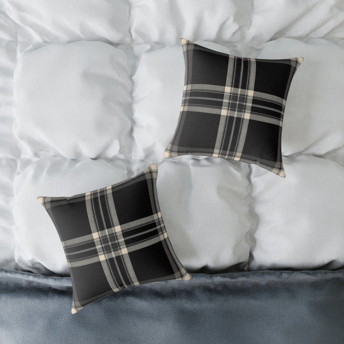 Black Gray Beige Plaid Square Poly Canvas Pillow | Buffalo Check Throw Pillow