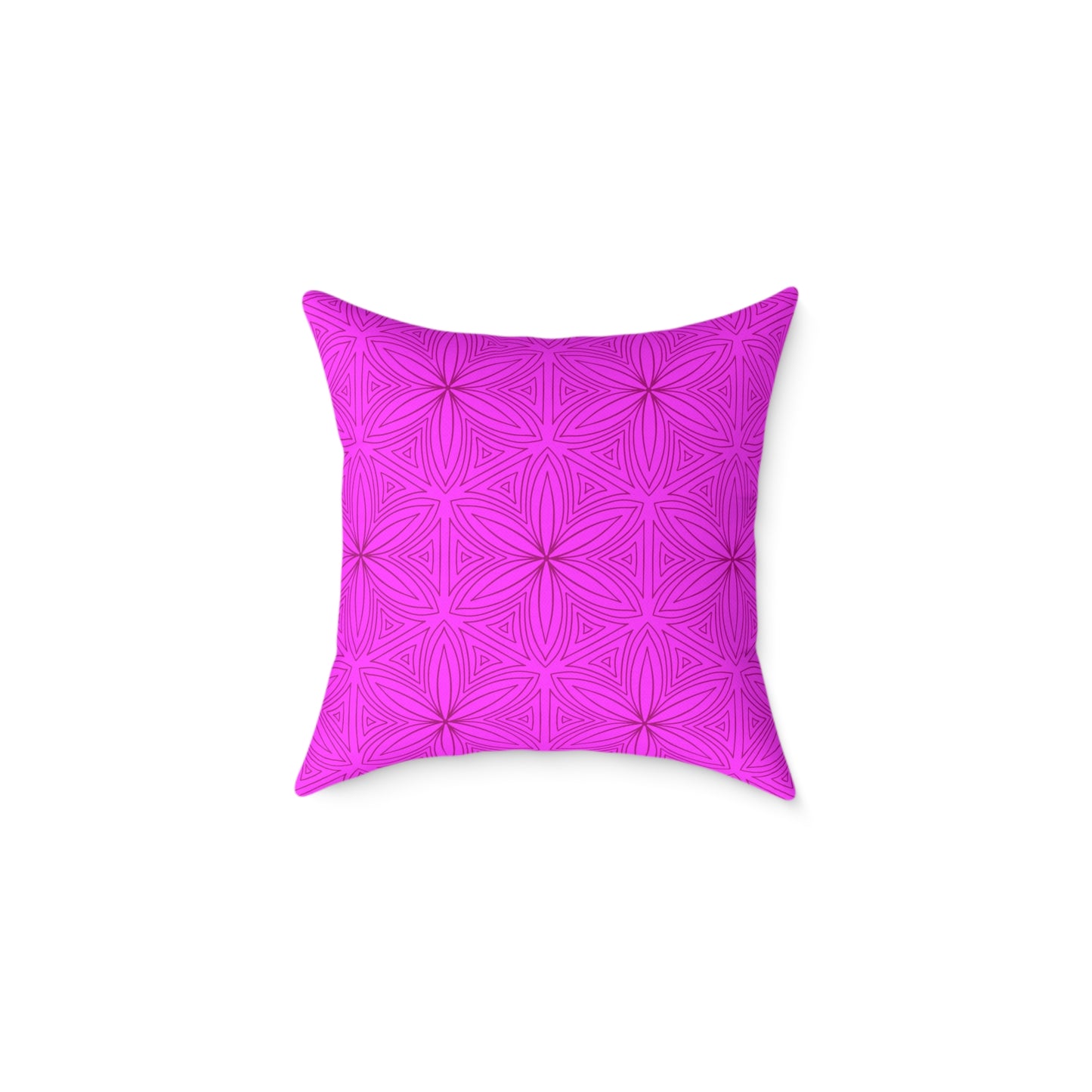Geometric Fuchsia Pink Floral Pattern Pillow | Square Poly Canvas Pillow