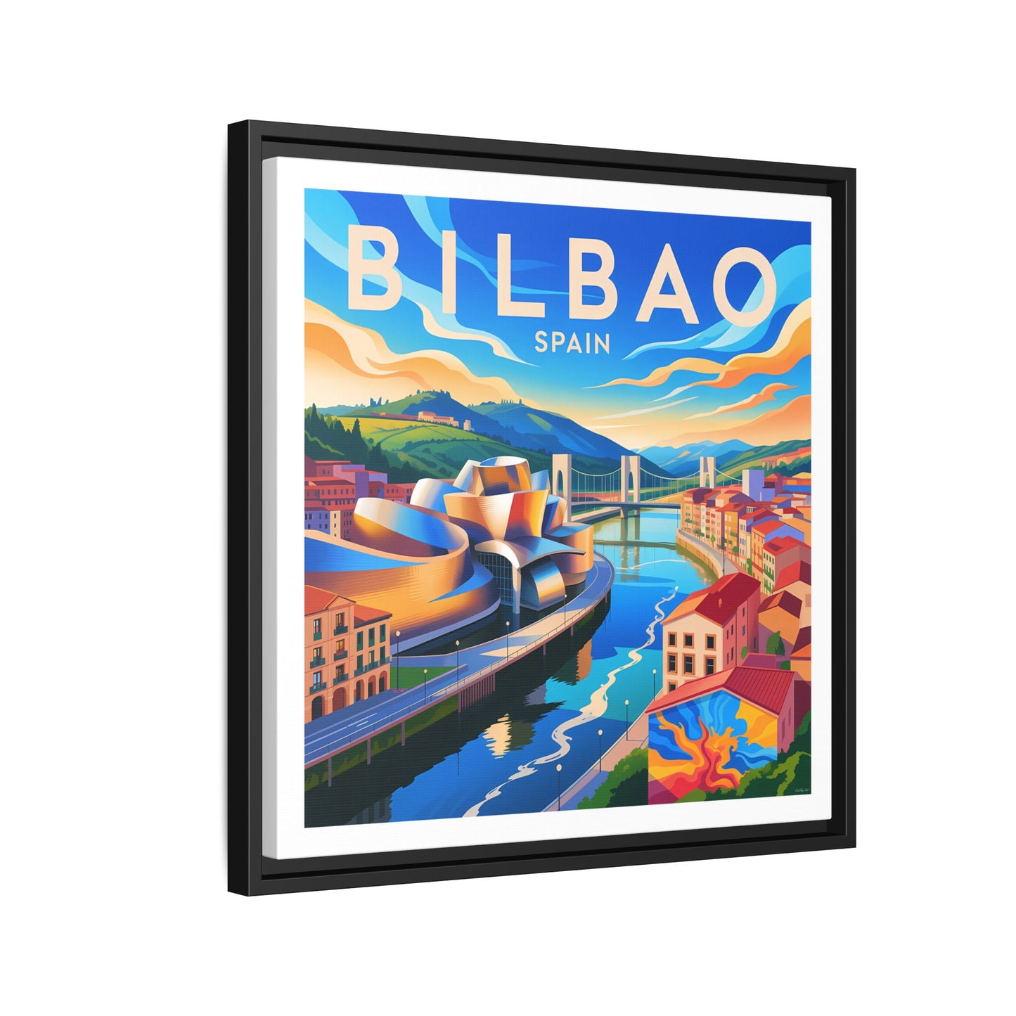 Bilbao Spain travel art Matte Canvas Framed | Bilbao cityscape wall art