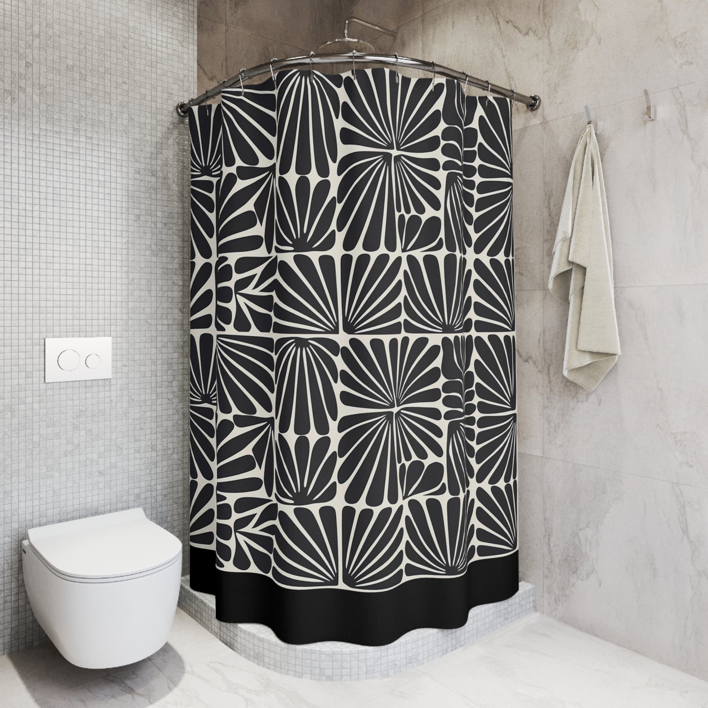 Matisse Style Floral Shower Curtain, Retro Artsy Bathroom Decor, Black and Off-White, Abstract Pattern, Modern Home Design, Unique Gift