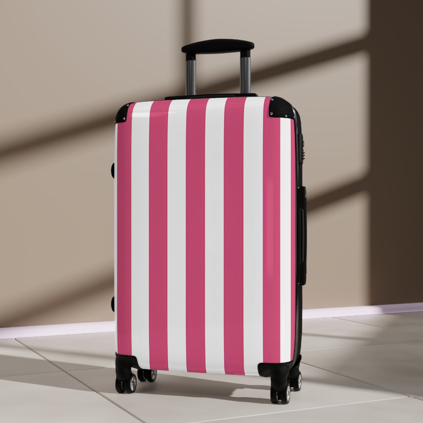 Pink Vertical Stripes Suitcase | Luggage , Travel Accessory