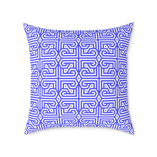Geometric Greek Key Pattern Periwinkle Pillow | Square Canvas Throw Pillow, Modern Home Decor, Accent Cushion, Gift for Her, Boho Style,