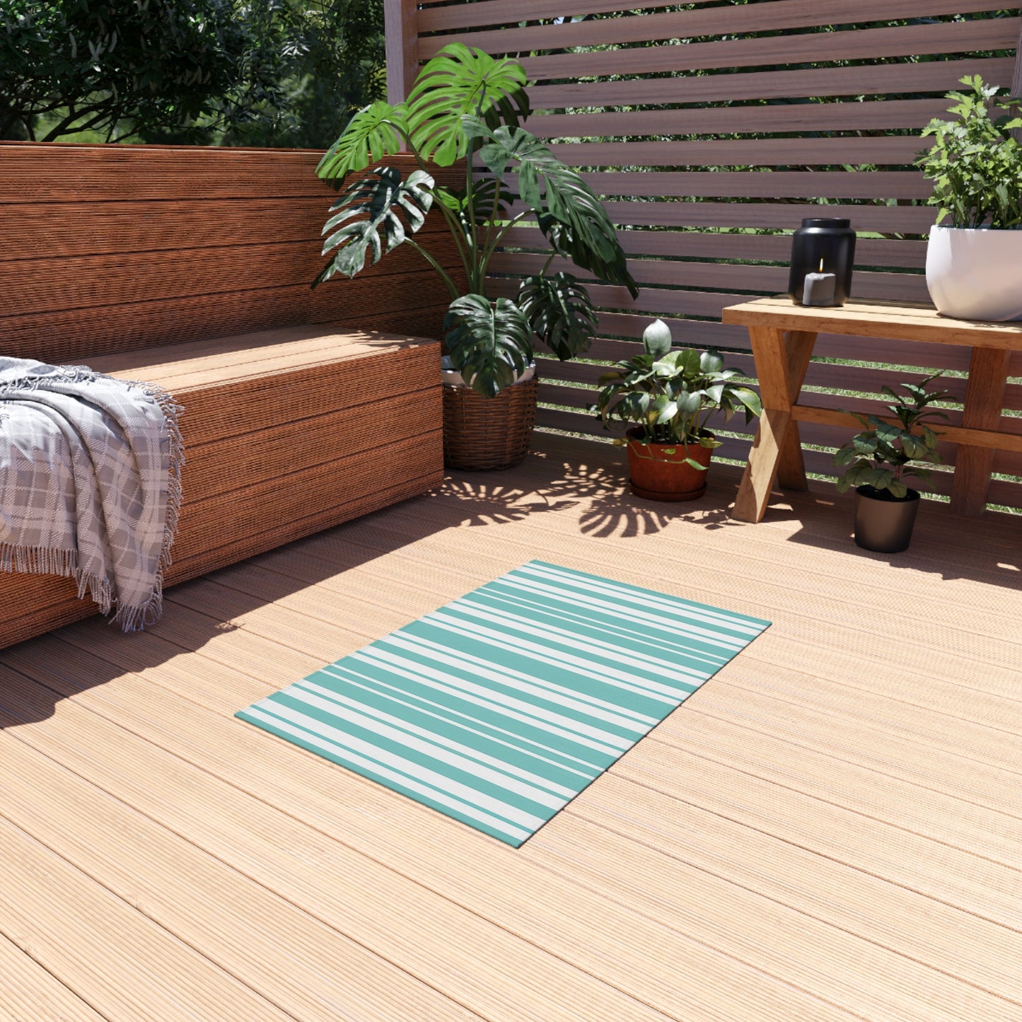 Aqua Stripe Outdoor/Indoor Rug | Teal Blue Striped Patio Mat