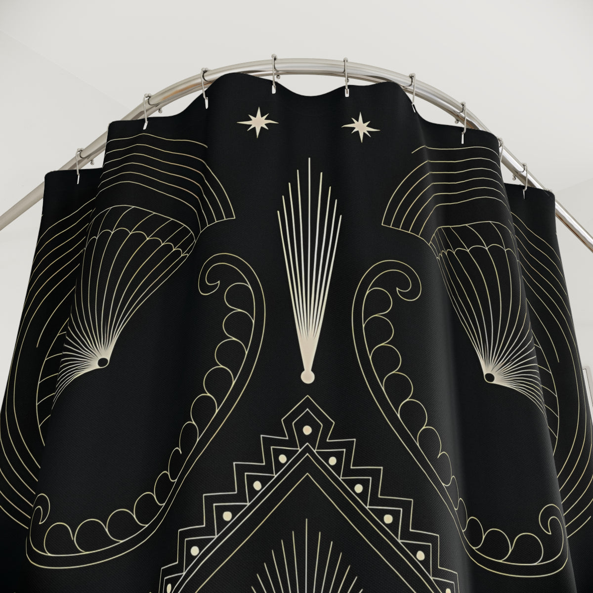 Art Deco Starburst Shower Curtain | Black White Geometric Bathroom