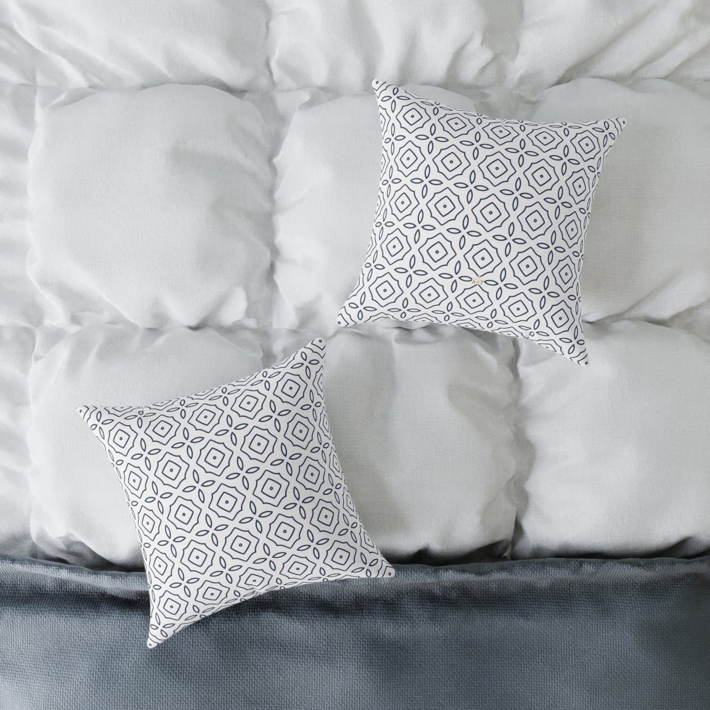 Geometric Tile Pattern Square Pillow | Blue White Moroccan Motif, Decorative Cushion, Home Decor Accent, Gift for Housewarming, Sofa Decor